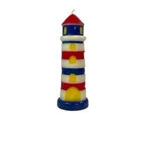 Sonoma Lighthouse Shaped Candle 80 Hour Burn Retro Stripes Red White Blue READ